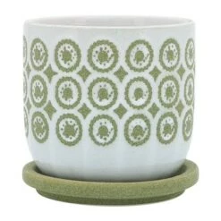 Brand new ⭐ Sagebrook Home Circles Ceramic Planter with Saucer Olive 🔔 -Planters Sales Store unnamed file 5089