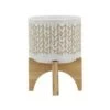 Best reviews of 🔔 Sagebrook Home 7" Chevron Ceramic Planter with Wood Stand Beige 💯