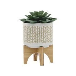 Best reviews of 🔔 Sagebrook Home 7" Chevron Ceramic Planter with Wood Stand Beige 💯 -Planters Sales Store unnamed file 5092