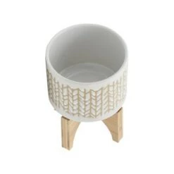 Best reviews of 🔔 Sagebrook Home 7" Chevron Ceramic Planter with Wood Stand Beige 💯 -Planters Sales Store unnamed file 5093