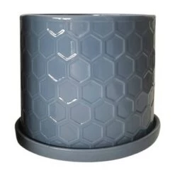 Flash Sale 🧨 Sagebrook Home Set of 2 Honeycomb Ceramic Planters with Saucers Gray ✔️