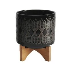 Budget 🛒 Set of 2 19" Aztec Ceramic Planters On Wooden Stand Black - Sagebrook Home ❤️ -Planters Sales Store unnamed file 5116