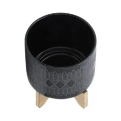 Budget 🛒 Set of 2 19" Aztec Ceramic Planters On Wooden Stand Black - Sagebrook Home ❤️ -Planters Sales Store unnamed file 5122