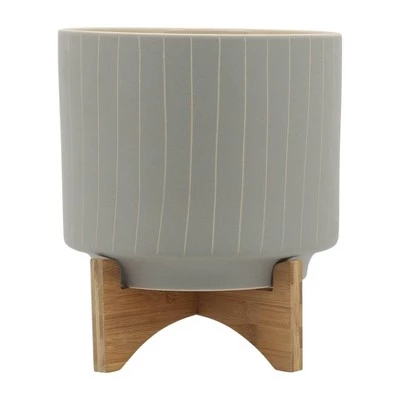 Budget 🛒 Set of 2 12" Ceramic Stripes Planter with Stand Tan - Sagebrook Home 👏 5 Budget 🛒 Set of 2 12" Ceramic Stripes Planter with Stand Tan - Sagebrook Home 👏 - Image 3