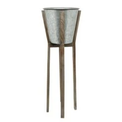 Budget 🔥 Sagebrook Home Set of 3 Metal Planter with Wood Stand Gray 🔥 -Planters Sales Store unnamed file 5134