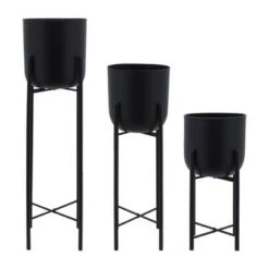 Outlet 😀 Sagebrook Home Set of 3 Metal Planters on Stand Black 🔥 -Planters Sales Store unnamed file 5146