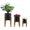 Discount ✔️ Sagebrook Home Set of 3 Cylinder Metal Planters with Wood Stand Black 🛒