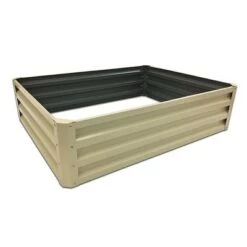 Best Sale 💯 Stratco Raised Galvanized Steel Metal Outdoor Decor Rectangular Garden Bed Veggie Planter Box with 11 Cubic Feet Capacity, 47 x 35 x 12 Inches, Beige 🔔