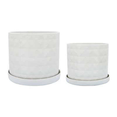 Best Pirce 🤩 Sagebrook Home Set of 2 Diamond Ceramic Planters with Saucers White 🧨 8 Best Pirce 🤩 Sagebrook Home Set of 2 Diamond Ceramic Planters with Saucers White 🧨 - Image 6