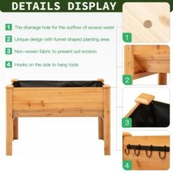 Wholesale 💯 Outsunny 48'' Fir Wood Raised Garden Bed with Tool Hooks Elevated Planter Box Stand with Unique Funnel Design for Backyard Patio to Grow Vegetables 👏 -Planters Sales Store unnamed file 524