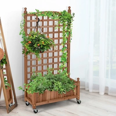 New ๐ Costway 2PC 50in Wood Planter Box w/Trellis Mobile Raised Bed for Climbing Plant ๐ 4 New ๐ Costway 2PC 50in Wood Planter Box w/Trellis Mobile Raised Bed for Climbing Plant ๐ - Image 2