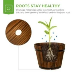 Budget 🎁 Best Choice Products Set of 3 Rustic Wood Bucket Barrel Flower Garden Planters Set w/ Drainage Holes, Multiple Sizes ⭐ -Planters Sales Store unnamed file 5321