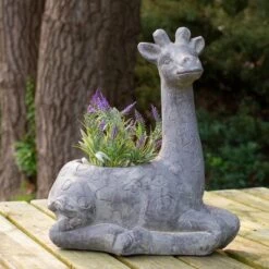 Deals ⌛ Northlight 16" Gray Seated Giraffe Outdoor Garden Planter 🧨