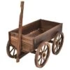 Cheapest 🥰 Costway Wood Wagon Flower Planter Pot Stand W/Wheels Home Garden Outdoor Decor 😉