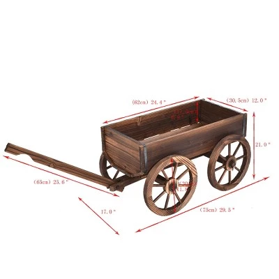 Cheapest 🥰 Costway Wood Wagon Flower Planter Pot Stand W/Wheels Home Garden Outdoor Decor 😉 4 Cheapest 🥰 Costway Wood Wagon Flower Planter Pot Stand W/Wheels Home Garden Outdoor Decor 😉 - Image 2