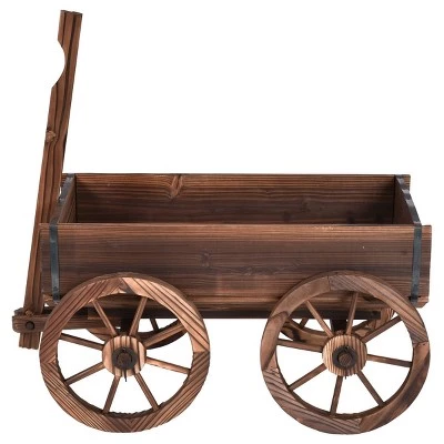 Cheapest 🥰 Costway Wood Wagon Flower Planter Pot Stand W/Wheels Home Garden Outdoor Decor 😉 5 Cheapest 🥰 Costway Wood Wagon Flower Planter Pot Stand W/Wheels Home Garden Outdoor Decor 😉 - Image 3
