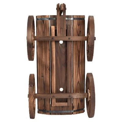 Cheapest 🥰 Costway Wood Wagon Flower Planter Pot Stand W/Wheels Home Garden Outdoor Decor 😉 8 Cheapest 🥰 Costway Wood Wagon Flower Planter Pot Stand W/Wheels Home Garden Outdoor Decor 😉 - Image 6