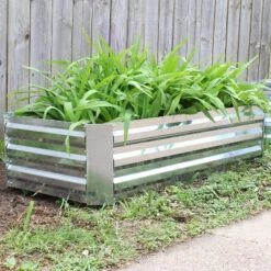 Best deal 🥰 Sunnydaze Decor Sunnydaze Raised Corrugated Galvanized Steel Rectangle Garden Bed for Plants, Vegetables, and Flowers - 48" L x 11.75" H - Silver 🔥