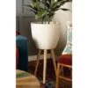 Best deal 🔥 Modern Clay Plant Stand with Tripod Wood Base - Olivia & May White ⌛ -Planters Sales Store unnamed file 5401