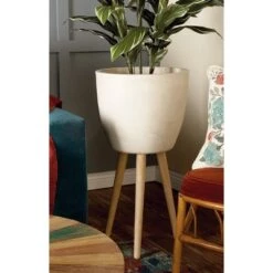 Best deal ๐ฅ Modern Clay Plant Stand with Tripod Wood Base - Olivia & May White โ