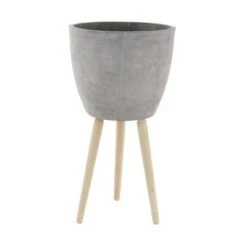 Best deal 🔥 Modern Clay Plant Stand with Tripod Wood Base - Olivia & May White ⌛ -Planters Sales Store unnamed file 5404