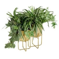 Promo 🥰 Set of 2 Contemporary Metal Planters in Stands - Olivia & May Metallic Gold 😍 -Planters Sales Store unnamed file 5436