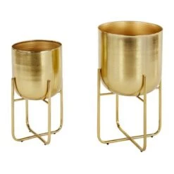 Promo 🥰 Set of 2 Contemporary Metal Planters in Stands - Olivia & May Metallic Gold 😍 -Planters Sales Store unnamed file 5437
