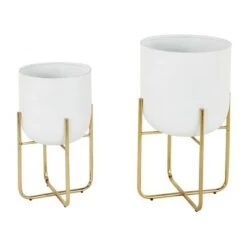 Promo 🥰 Set of 2 Contemporary Metal Planters in Stands - Olivia & May Metallic Gold 😍 -Planters Sales Store unnamed file 5438