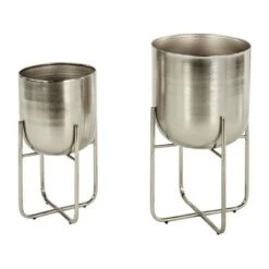 Promo 🥰 Set of 2 Contemporary Metal Planters in Stands - Olivia & May Metallic Gold 😍 -Planters Sales Store unnamed file 5439