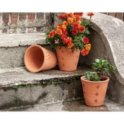 Discount 🔔 Set of 3 Natural Handthrown Terracotta Embossed Stamped Planters - Foreside Home & Garden 💯 -Planters Sales Store unnamed file 5448