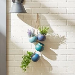 Budget 🔔 Zingz & Thingz Zingz & Thingz 23" Indoor/Outdoor Dangling Terracotta Mini Pots Blue Tones 🥰 -Planters Sales Store unnamed file 5455