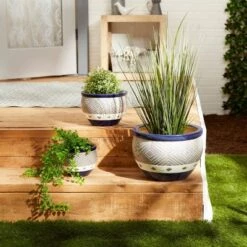 Cheap 👏 Zingz & Thingz 13.6" Indoor/Outdoor Ceramic Planter Trio Cobalt - Zings & Thingz 🌟 -Planters Sales Store unnamed file 5463