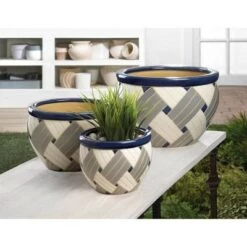 Cheap 😀 Zingz & Thingz 13.2" Indoor/Outdoor Ceramic Planter Trio Geo Print - Zings & Thingz 😉