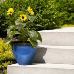 Hot Sale ❤️ Southern Patio 12 Inch Heritage Round Outdoor Patio Porch Resin Plastic Lightweight Planter Pot w/ Glossy Finish, Monaco Blue 🧨