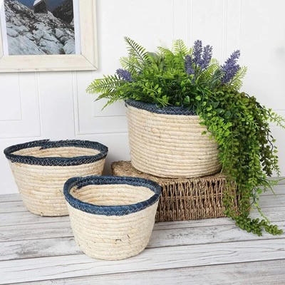 Best Pirce ๐ฅ Okuna Outpost 3 Sets Water Hyacinth Grass Woven Flower Pot Planter Storage Bin, Brown with Blue Rims, 3 Sizes ๐งจ 2 Best Pirce ๐ฅ Okuna Outpost 3 Sets Water Hyacinth Grass Woven Flower Pot Planter Storage Bin, Brown with Blue Rims, 3 Sizes ๐งจ