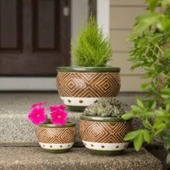 Best Pirce 🧨 Zingz & Thingz Set of 3 Indoor/Outdoor Ceramic Planters Jade - Zings & Thingz ⭐ -Planters Sales Store unnamed file 5571