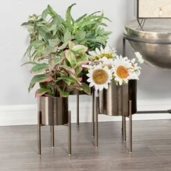 Best deal 🥰 Olivia & May 18" Contemporary Metal Planters with Stands Black/Silver - Olivia & May 🌟