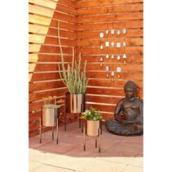 Best deal 🥰 Olivia & May 18" Contemporary Metal Planters with Stands Black/Silver - Olivia & May 🌟 -Planters Sales Store unnamed file 5622