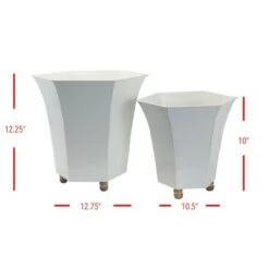Hot Sale ✨ Set of 2 White Enamel Metal Planter with Wood Bead Feet - Foreside Home & Garden 😍 -Planters Sales Store unnamed file 5638