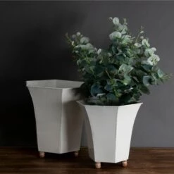Hot Sale ✨ Set of 2 White Enamel Metal Planter with Wood Bead Feet - Foreside Home & Garden 😍 -Planters Sales Store unnamed file 5639