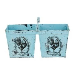 Buy ✔️ Olivia & May 23" French Country Rooster Illustration Square Metal Planter with Handles Distressed Blue - Olivia & May ✨ -Planters Sales Store unnamed file 5655