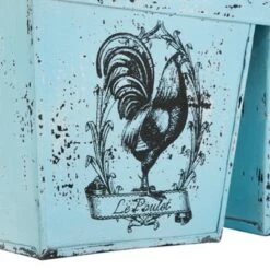 Buy ✔️ Olivia & May 23" French Country Rooster Illustration Square Metal Planter with Handles Distressed Blue - Olivia & May ✨ -Planters Sales Store unnamed file 5657