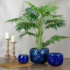 Promo 🔔 Napa Home & Garden Set of 3 Blue Textured Planter Set 11" ⭐