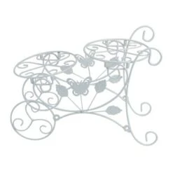 Brand new 🛒 Northlight 14.5" Two Tier White Butterfly Garden Patio Cart Outdoor Flower Pot Holder ⌛