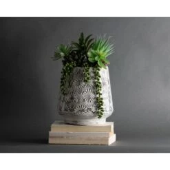Cheap 💯 Antique White Embossed Floral Pattern Metal Planter - Foreside Home & Garden 💯 -Planters Sales Store unnamed file 5677
