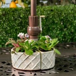 Outlet 😉 Handmade Glazed Ceramic Trellis Umbrella Half Moon Shaped Planter Off-White - Alfresco Home LLC ⌛