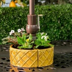 Brand new 🎉 4.75" Handmade Glazed Ceramic Trellis Umbrella Half Moon Shaped Planter Gold - Alfresco Home LLC 👏 -Planters Sales Store unnamed file 5695