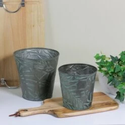 Coupon 👍 Allstate Floral Set of 2 Patina Leaf Motif Planter Buckets 11" 😉