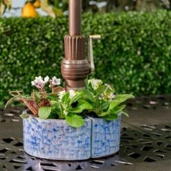 Buy 🔔 Handmade Glazed Ceramic Cobblestone Umbrella Half Moon Shaped Planter Blue - Alfresco Home LLC ⭐ -Planters Sales Store unnamed file 5747