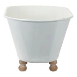 Best Sale 💯 White Enamel Metal Bathtub Planter with Wood Bead Feet - Foreside Home & Garden ✨ -Planters Sales Store unnamed file 5761